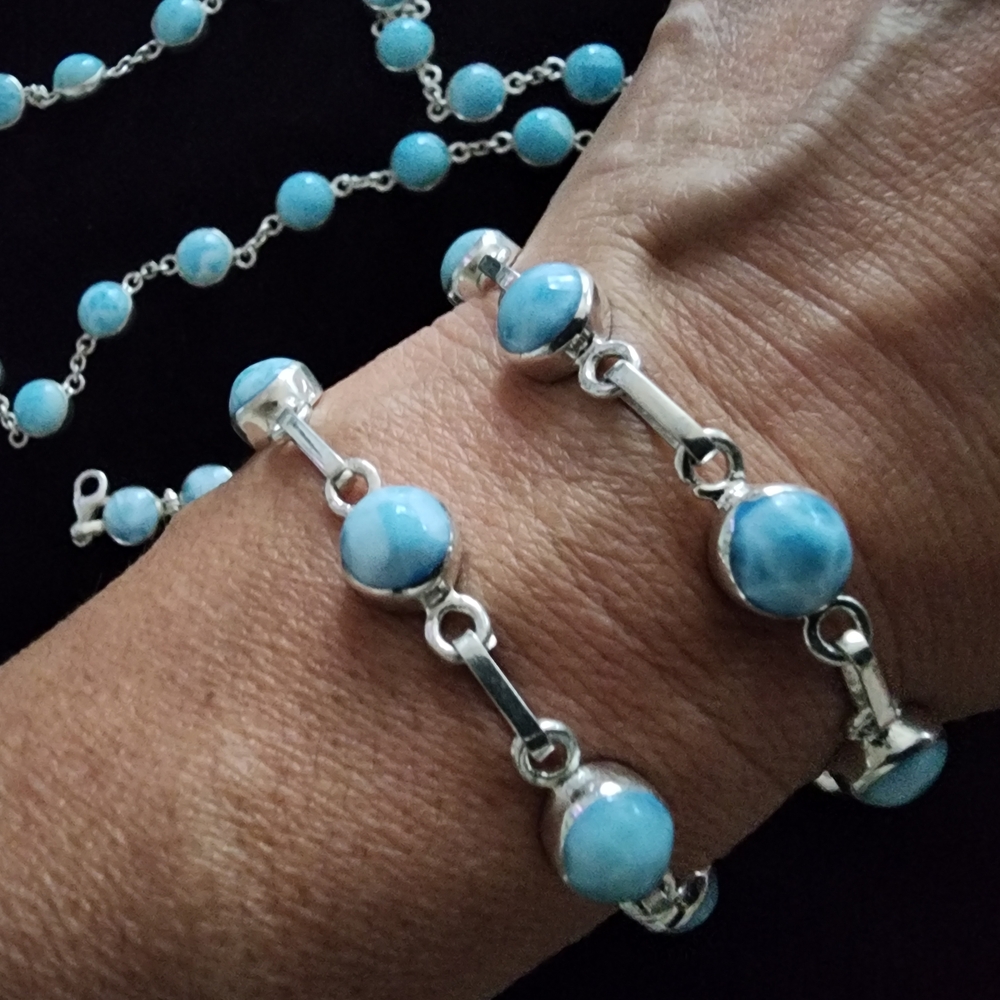 NEW Larimar braceles set in 925 Sterling Silver. Can be sized to fit.